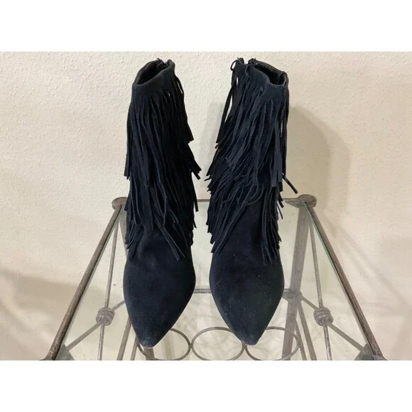 Steve Madden Black Suede Fringe Stiletto Booties - Picture 5 of 12